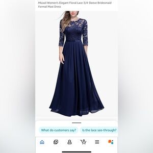 Miusol Women's Elegant Floral Lace 3/4 Sleeve Bridesmaid Formal Maxi Dress